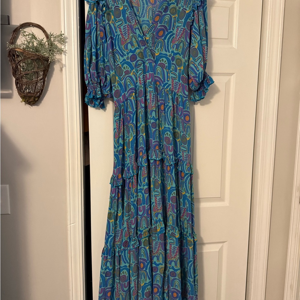 Feathers Vibrant Blue and Purple Patterned Top